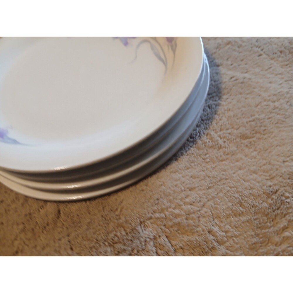 China Pearl Stoneware Iris Dinner Plates Purple and Pink Iris Set of 4 - Picture 5 of 5